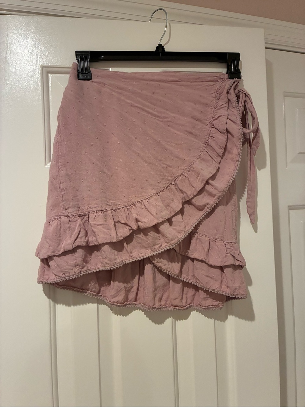 Sim & Sam Tie-Waist Pink Ruffle Asymmetrical Skirt